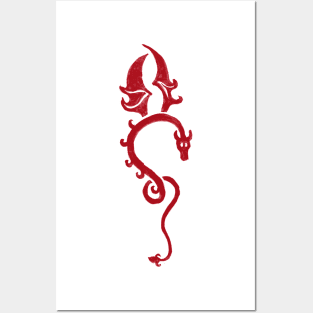 Red dragon in black background Posters and Art